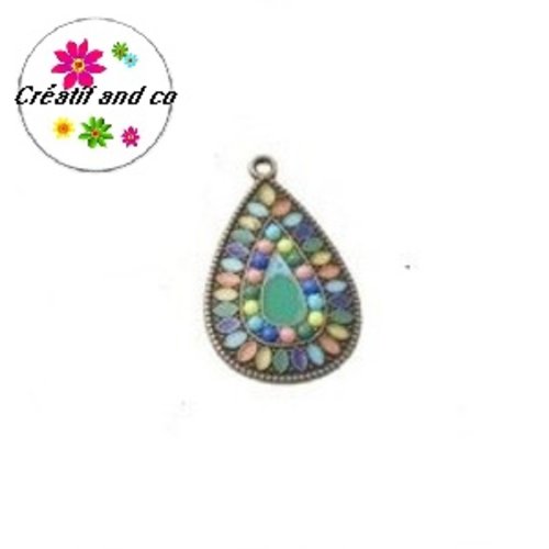 Pendentif bronze émaillé style bohème 33mm