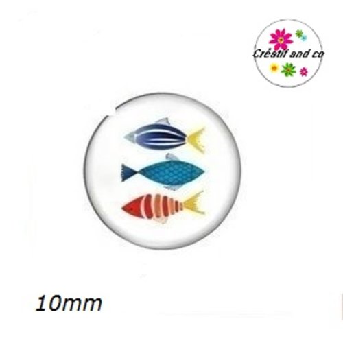 X2 cabochons trio de poissons 10mm