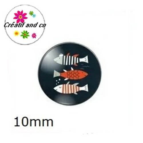 X2 cabochons trio de poissons 10mm