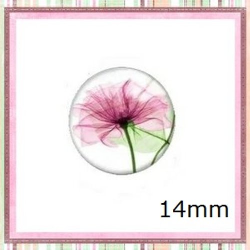 X2 cabochons fleur rose 14mm