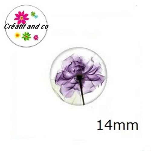 X2 cabochons fleur mauve 14mm