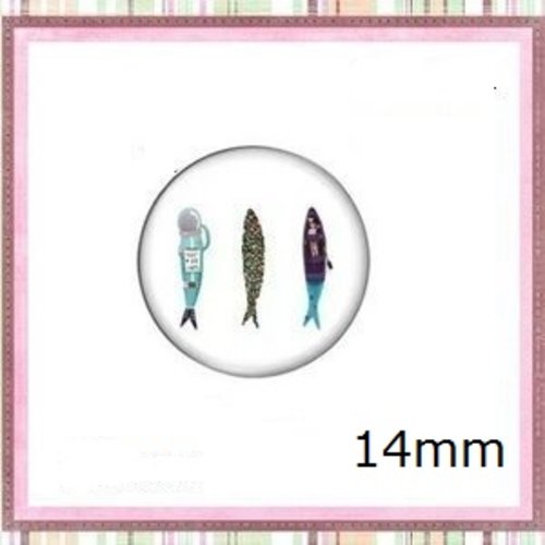 X2 cabochons trio de poissons 14mm