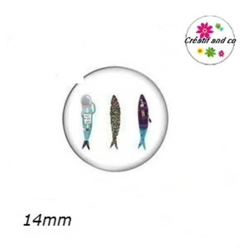 X2 cabochons trio de poissons 14mm