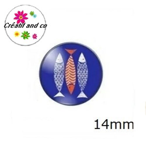 X2 cabochons trio de poissons 14mm