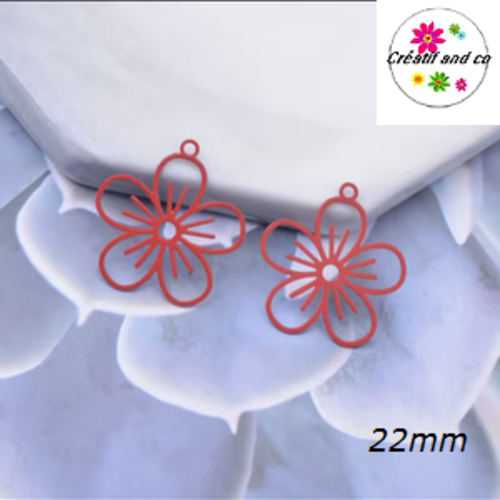 Breloque estampe fleur de prunier rouge 22mm