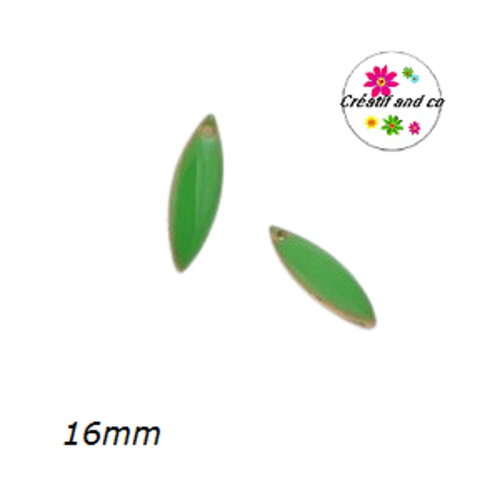 2 breloques ovales vertes émail 16mm
