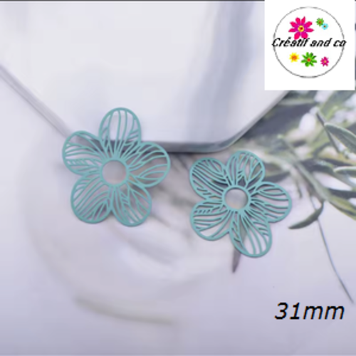 Breloque estampe fleur vert paon 31mm