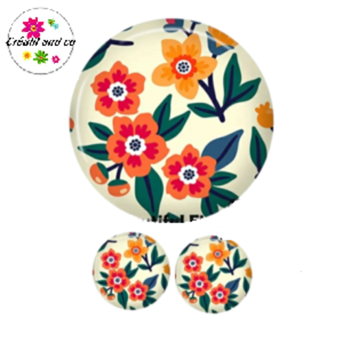Lot cabochon fleuri 25mm et 2 cabochons 12mm