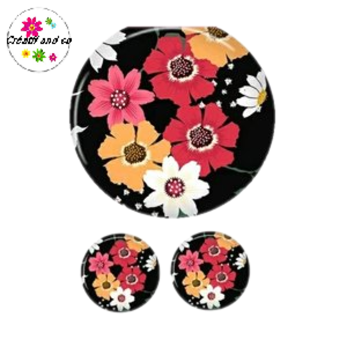 Lot cabochon fleuri 25mm et 2 cabochons 12mm