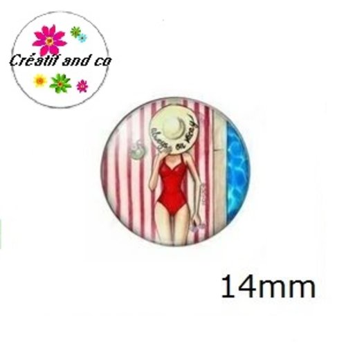 X2 cabochons femme à la plage 14mm