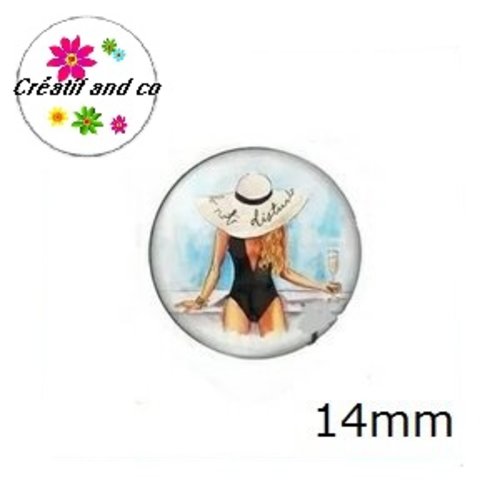 X2 cabochons femme à la plage 14mm