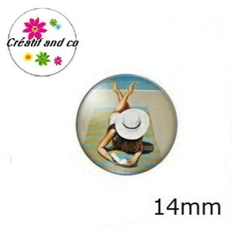 X2 cabochons femme à la plage 14mm