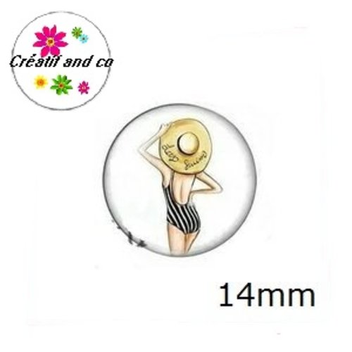 X2 cabochons femme à la plage 14mm