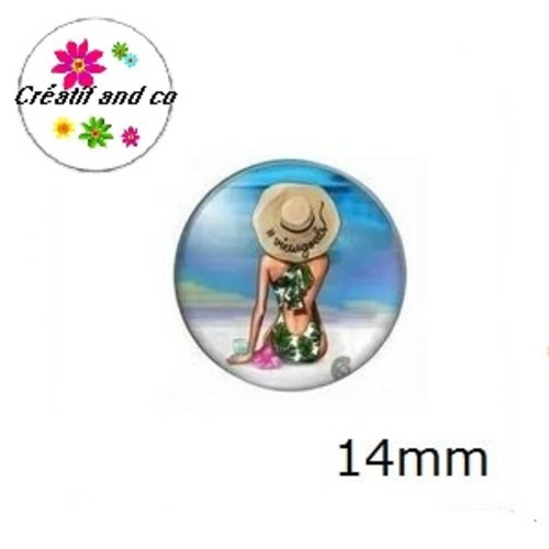 X2 cabochons femme à la plage 14mm