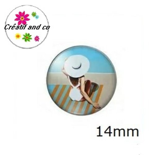 X2 cabochons femme à la plage 14mm