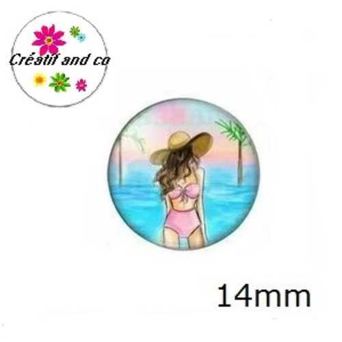 X2 cabochons femme à la plage 14mm