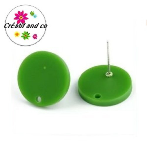 Clou oreille cercle vert acrylique et tige argent 925