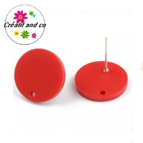 Clou oreille cercle rouge acrylique et tige argent 925
