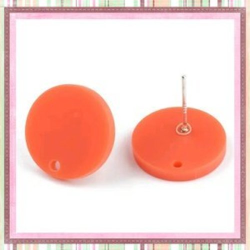 Clou oreille cercle orange acrylique et tige argent 925