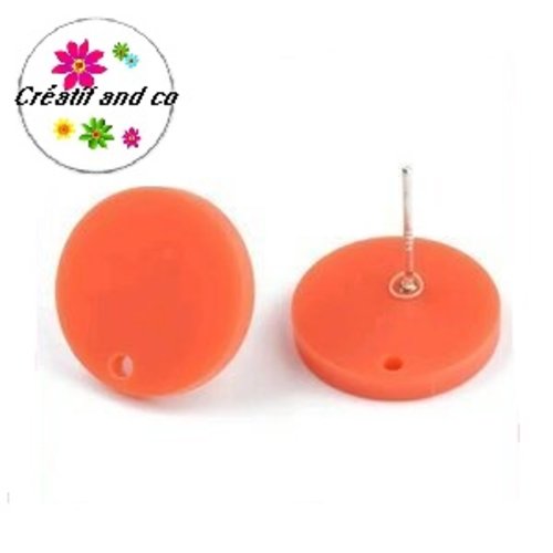 Clou oreille cercle orange acrylique et tige argent 925