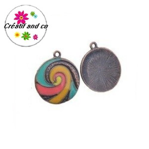 Grand pendentif cercle émail style bohème 28mm