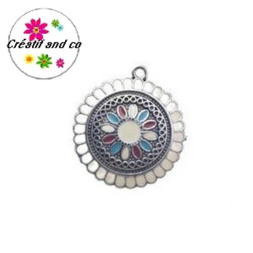 Grand pendentif cercle émail style bohème 29mm