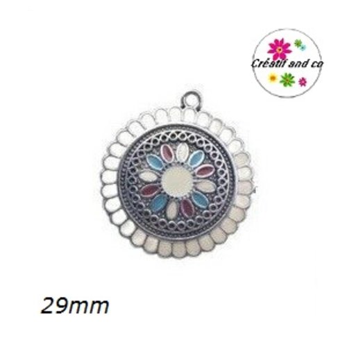 Grand pendentif cercle émail style bohème 29mm