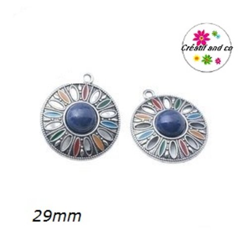 Grand pendentif cercle émail style bohème 29mm