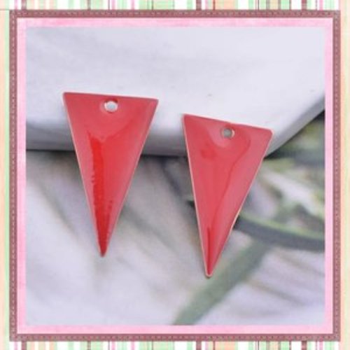X2 pendentifs triangle rouge émail 22mm