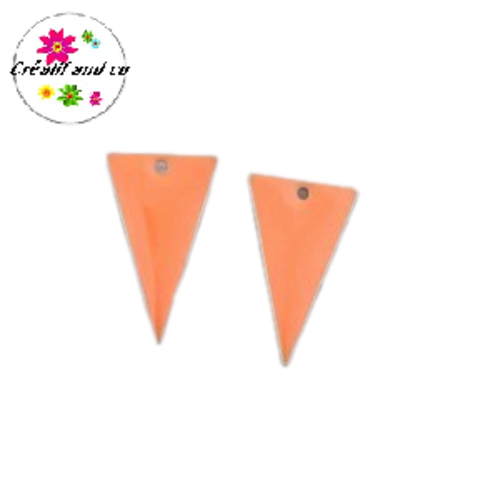 X2 pendentifs triangle orange émail 22mm