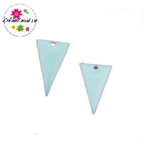 X2 pendentifs triangle bleu clair émail 22mm