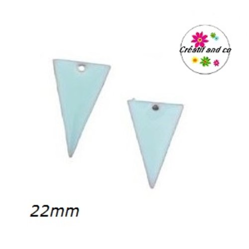 X2 pendentifs triangles bleus clairs émail 22mm