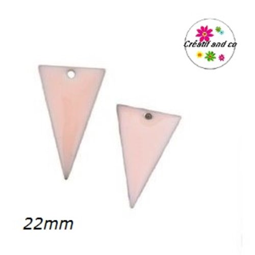 X2 pendentifs triangles roses pâles émail 22mm
