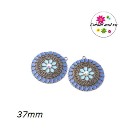 Grand pendentif cercle émail style bohème 37mm