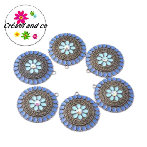 Grand pendentif cercle émail style bohème 37mm