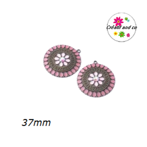 Grand pendentif cercle émail style bohème 37mm