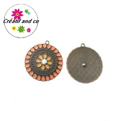 Grand pendentif cercle émail style bohème 37mm