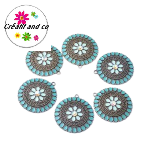 Grand pendentif cercle émail style bohème 37mm