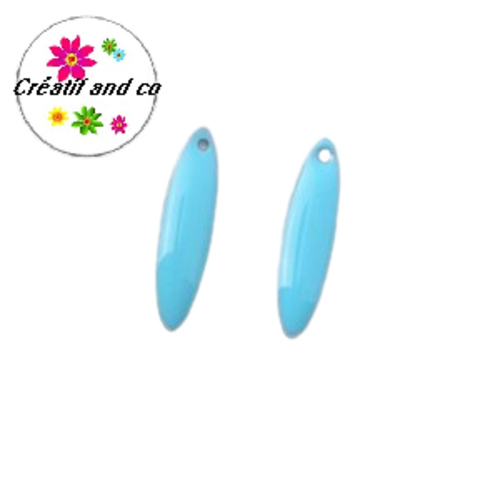 X2 pendentifs longs bleus émail 20mm