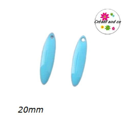 X2 pendentifs longs bleus émail 20mm