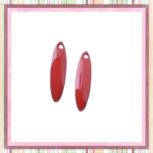 X2 pendentifs longs rouges émail 20mm