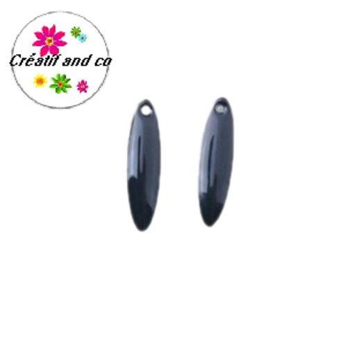 X2 pendentifs longs noirs émail 20mm