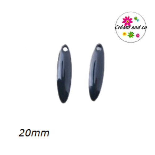 X2 pendentifs longs noirs émail 20mm