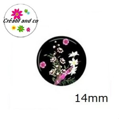 X2 cabochons fleuris 14mm