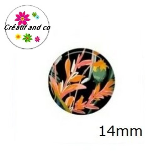 X2 cabochons fleur et feuille 14mm