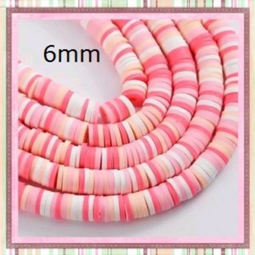 X55 perles heishi blanc/rose/saumon/fuschsia 6mm