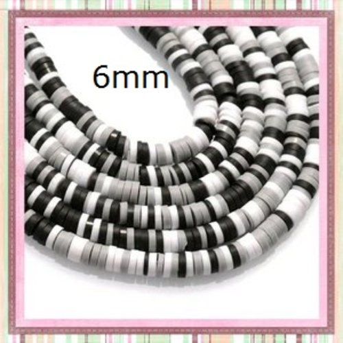 X55 perles heishi blanc/noir/gris 6mm