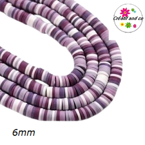 X55 perles heishi mauve./blanc/parme 6mm