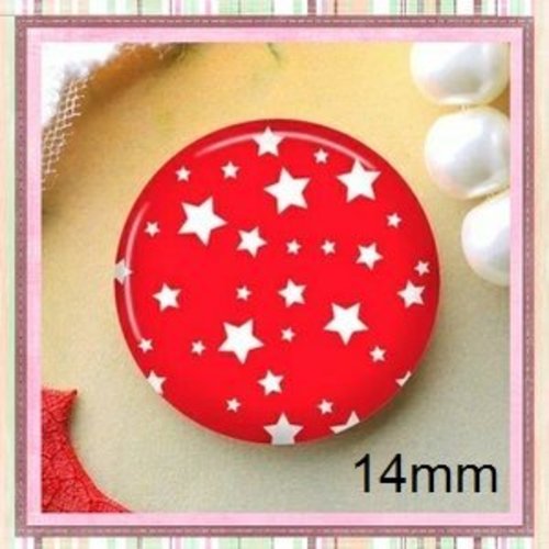 X2 cabochons étoiles blanches fond rouge 14mm