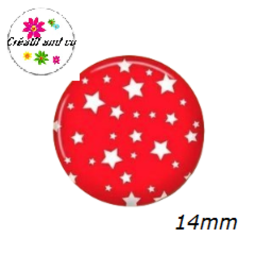 X2 cabochons étoiles blanches fond rouge 14mm